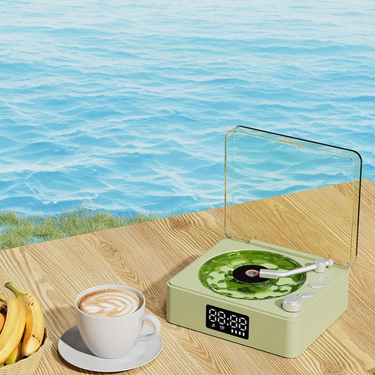 Waves Vinyl Player Bluetooth Speaker with White Noise Retro Turntable Speaker Sleep Aid Vitrola Shaped Speaker with RGB Light